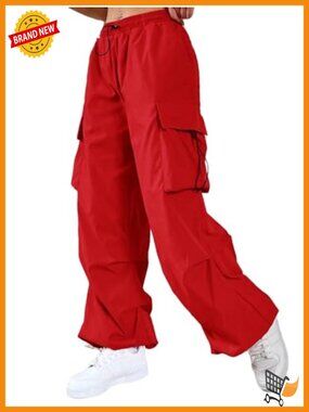 SweatyRocks Women's Drawstring Waist Loose Flap Pocket Cargo Pants